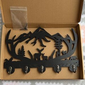 NEW Black wooden laser cut Deer forest Wall Hook Rack